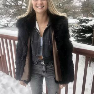 Vintage Coyote Fur Coat Jacket Small Brown Black